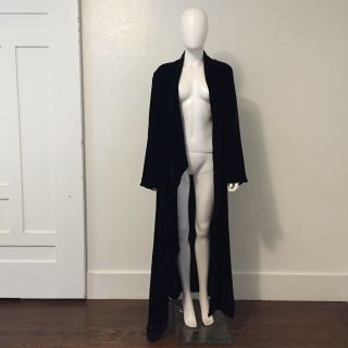 Vintage Jil Sander Black Velvet Floor Length Duster Coat Trench Gothic Witchy
