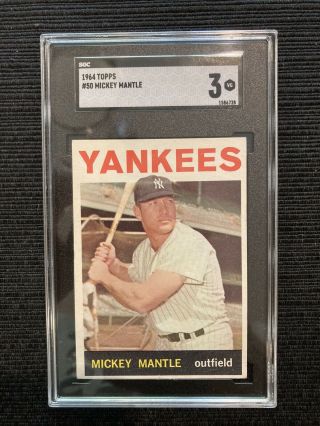 1964 Topps 50 Mickey Mantle Yankees Hof Sgc 3 Baseball Card