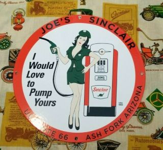 Vintage Sinclair Gasoline Porcelain Us Route 66 Service Station Pump Plate Sign