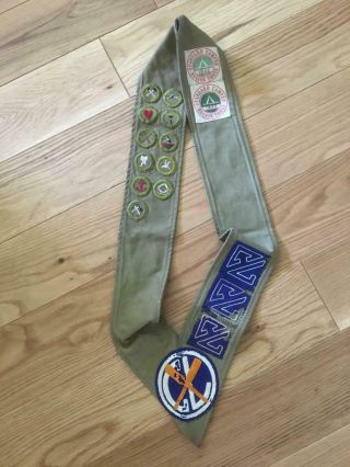 Vintage 1942 / 1943 Boy Scout Bsa Sash With Merit Badges