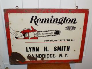 Vintage 1966 Remington Du Pont Chainsaw Bainbridge,  Ny Tin Sign