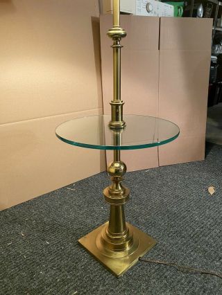 Elegant Vintage Mid Century Brass (possibly Stiffel) Floor Lamp,  Glass Table