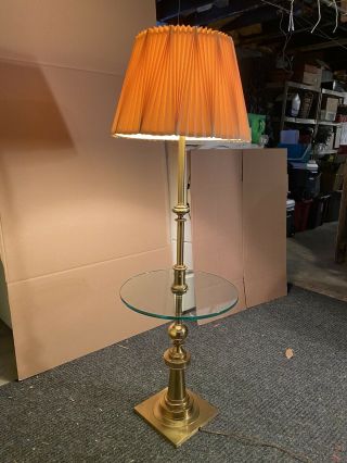 Elegant Vintage Mid Century Brass (Possibly Stiffel) Floor Lamp,  Glass Table 2