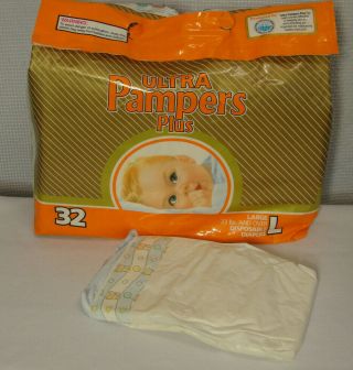 Vtg 1988 Ultra Pampers Plus Large 22 - 35 Lbs Disposable Diapers Opened 15 Count