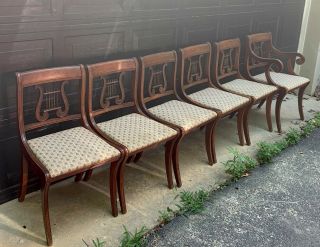 6 Antique Mahogany Lyre/ Harp Duncan Phyfe Dining Chairs Local Pickup 22508