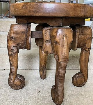 Vintage Hand Carved Elephant - Leg Table/stool /pedestal 19 " Diameter; 20 " Tall