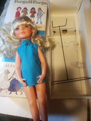 Vintage Furga Alta Moda Blonde Doll w/ Stand has Slippers Blue Outfit 2
