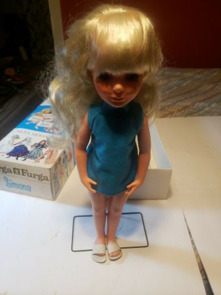 Vintage Furga Alta Moda Blonde Doll w/ Stand has Slippers Blue Outfit 3