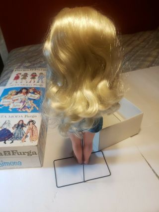 Vintage Furga Alta Moda Blonde Doll w/ Stand has Slippers Blue Outfit 4