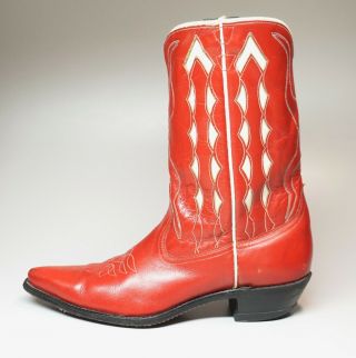 Women ' s Vintage 50s 60s USA Acme Cowboy Cowgirl Boots Red,  White Size 8.  5 EUC 3