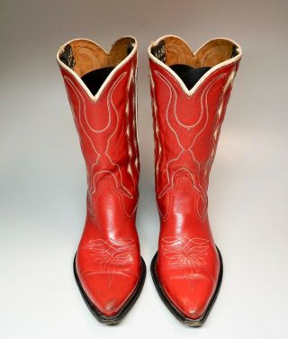 Women ' s Vintage 50s 60s USA Acme Cowboy Cowgirl Boots Red,  White Size 8.  5 EUC 4