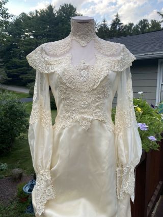 Vtg 70s Gunne Sax Style Ivory Lace Dress Wedding Gown Sz 9/10 Prairie,  Victorian