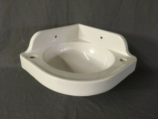 Small 19 " Vtg Mid Century Ceramic White Porcelain Corner Sink Old Bath 32 - 20e