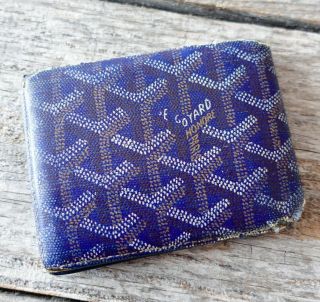Goyard Victoire Wallet Mens Bifold Navy Blue Card Case Authentic Vintage France