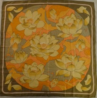 Vintage French Hermes 100 Pure Silk Scarf In The “fleurs De Lotus” Design.