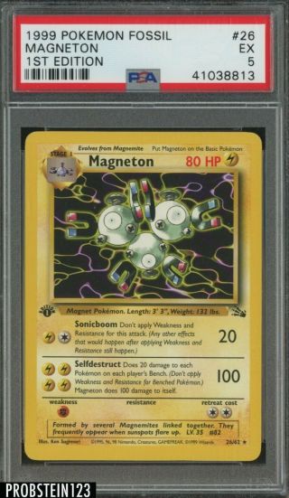 1999 Pokemon Fossil 1st Edition 26 Magneton Psa 5 Ex