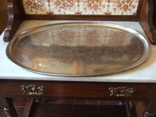 Large Antique Oval Stainless Steel Keswick School Industrial Arts Serving Tray