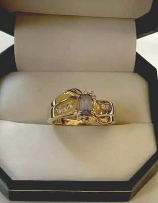 Stunning Vintage 14k Yellow Gold Amtheyst & Diamonds Ring Sz 9 5.  3gr