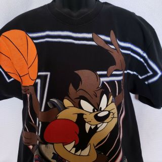 Vintage 90s Space Jam Taz Basketball Tshirt Looney Toons Freeze Warner Bros 1996 2