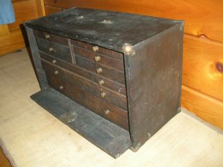 Vintage Wooden Machinist 8 Drawer Tool Box / Solid Oak Wood /1940 