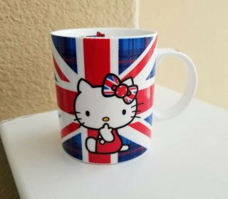 Rare Vintage 2012 Sanrio Hello Kitty London British Flag Ceramic Mug Plaid 12 Oz
