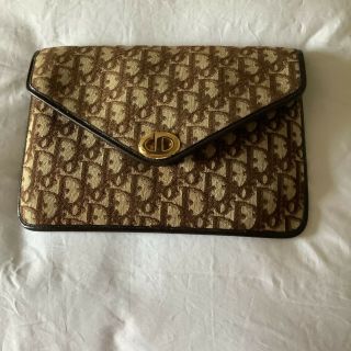 Authentic Vintage Christian Dior Brown Trotter Logo Envelope Clutch Bag