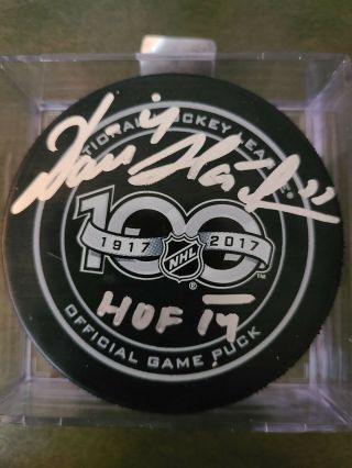 Dominik Hasek Signed Nhl 100th Anniversary Puck Hof 14 Buffalo Sabres