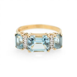 Vintage 9ct Gold Emerald Cut Blue Topaz & Diamond Ring Size O 2