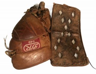 Vintage Brown Leather Dr Daignault Rolland Hockey Glove & Blocker Waffle Canada