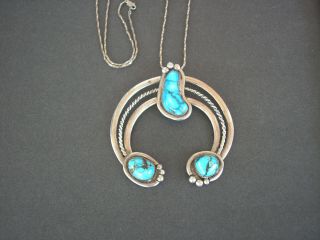 Vintage Native American Sterling Silver And Turquoise Pendant Necklace (signed)
