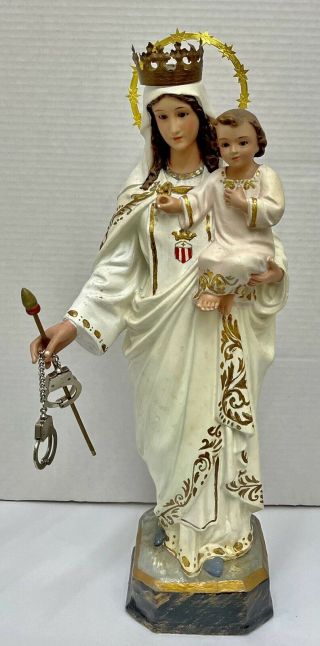 Vintage Spain Virgen De La Merced Statue Virgin Of Mercy 16 " Glass Eyes