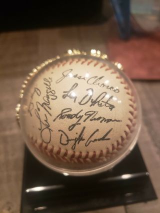 1986 Ny Mets World Series Team Signed Baseball Facsimile With Stand