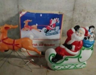 Vintage Empire Santa Claus Sleigh Blowmold Reindeer Sled 1977 And Ins