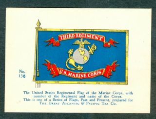 1920s Regimental Flag Of The U.  S.  Marine Corps.  Card H623 A&p Tea Flags Rare