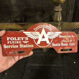 Vintage Foleys Flying A Service Station Metal License Plate Topper Gas Sign