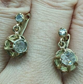 Antique Victorian 0.  7 Ct Diamond Rose Cut Earrings Gold 18k Natural And Antique
