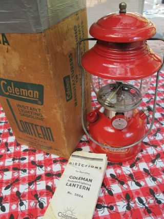 Vintage 8/58 Red Coleman Lantern 200a Orig.  Rising Sun Globe Box Paperwork 1958