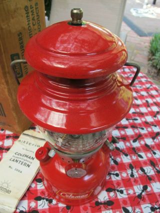 Vintage 8/58 Red Coleman Lantern 200A Orig.  Rising Sun Globe Box Paperwork 1958 2
