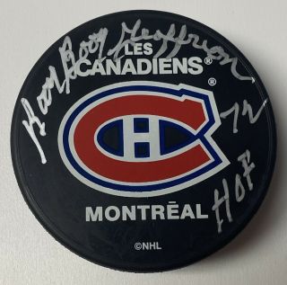 Bernie “boom Boom” Geoffrion Signed Montreal Canadiens Puck Autograph Hof