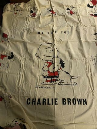 1971 Vtg 70s Charlie Brown Peanuts Snoopy Twin Bedspread We Love You Charlie Bro