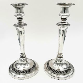 George Iii Pair Old Sheffield Plate Candlesticks C1815 28cm 11 Inches