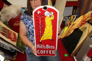 Rare Vintage 1915 Hills Bros.  Coffee 21 " Porcelain Metal Thermometer Sign