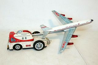 Rare Vintage Tn Nomura Tin Toy Twa Airplane With Airport Tow Truck,  Japan,  As - Is
