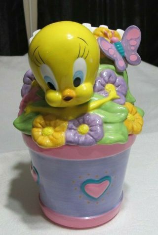 Looney Tunes Gibson Wb Tweety In Garden Cookie Jar Ceramic Repaired 11 " Cute