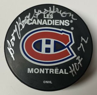 Bernie “boom Boom” Geoffrion Signed Montreal Canadiens Puck Autograph