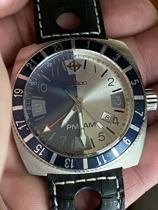 Zodiac Sea Dragon GMT Quartz Blue & Diver Dial Men ' s Vintage Watch Swiss Made 3