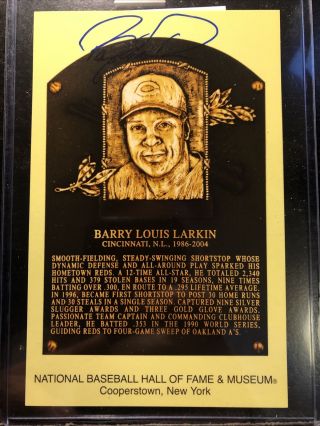 Barry Larkin Yellow Hof Plaque Postcard Hof Cincinnati Reds Jsa