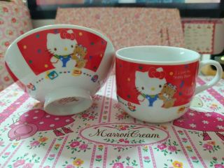 Sanrio Hello Kitty Ceramic Cup Mug Rice Bowl Set Kitchenware Vintage Japan 1986