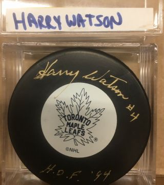 Harry Watson Hof Autographed Toronto Maple Leafs Nhl Hockey Puck