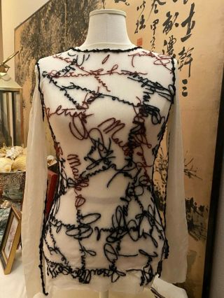 Jean Paul Gaultier Vintage Sheer Mesh Embroidered Top Size M Italy